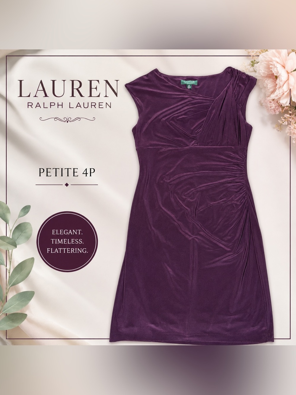 Lauren Ralph Lauren Plum Ruched Sheath Dress Petite 4P